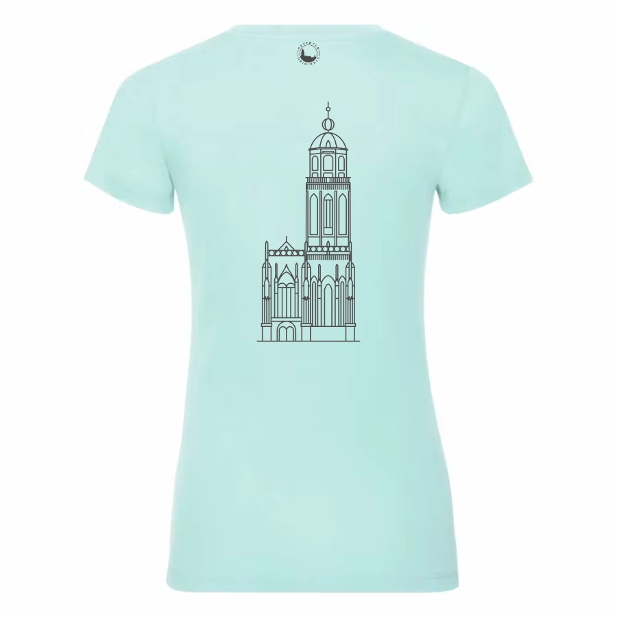 Deventer Lebuïnuskerk dames T-shirt aqua rug